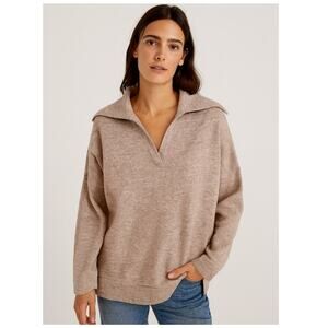 OGL Sweater V-Neck Collar Ribbed Heather Brown Tan Size Medium NEW